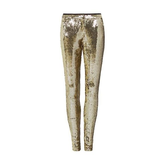 SASS & BIDE "Vinyl Rendition" Gold Sequinned STRETCH PENCIL PANTS NWT S1E1 - Picture 5 of 5